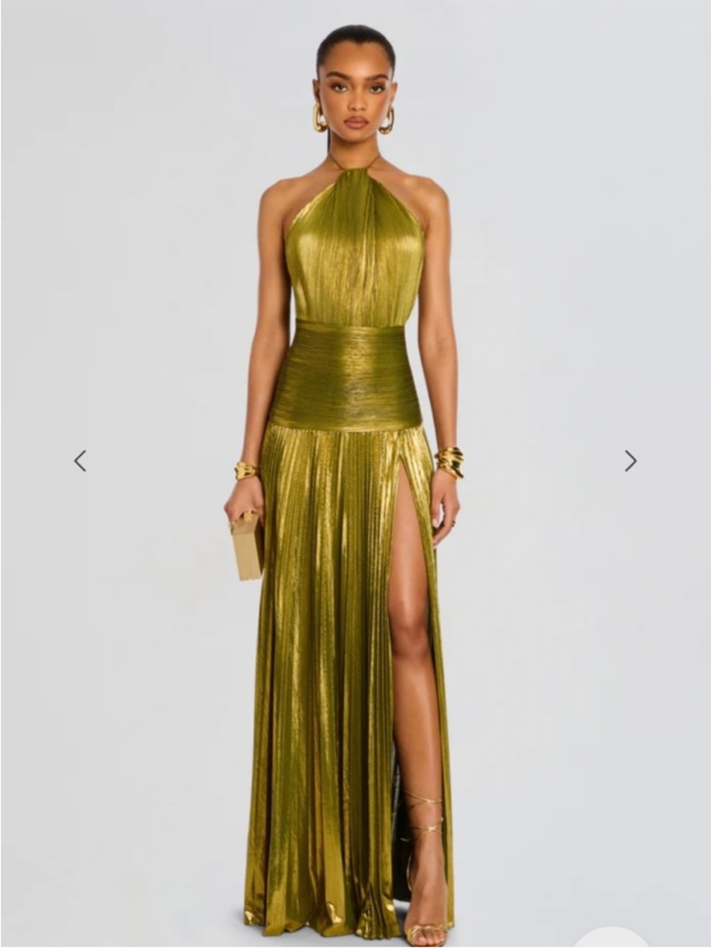 Retrofete Thalia Style Green Metallic Halter Evening Gown - Picture 2 of 16